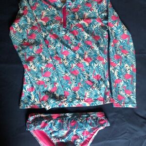 IKALI Kids Flamingo Print Swim Set - Pink & Teal Size 10-12Y